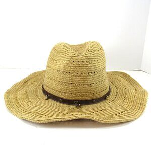Sun 'n' Sand Headwear Boho Beach Beige Straw Hat with Brown Belt & Charms